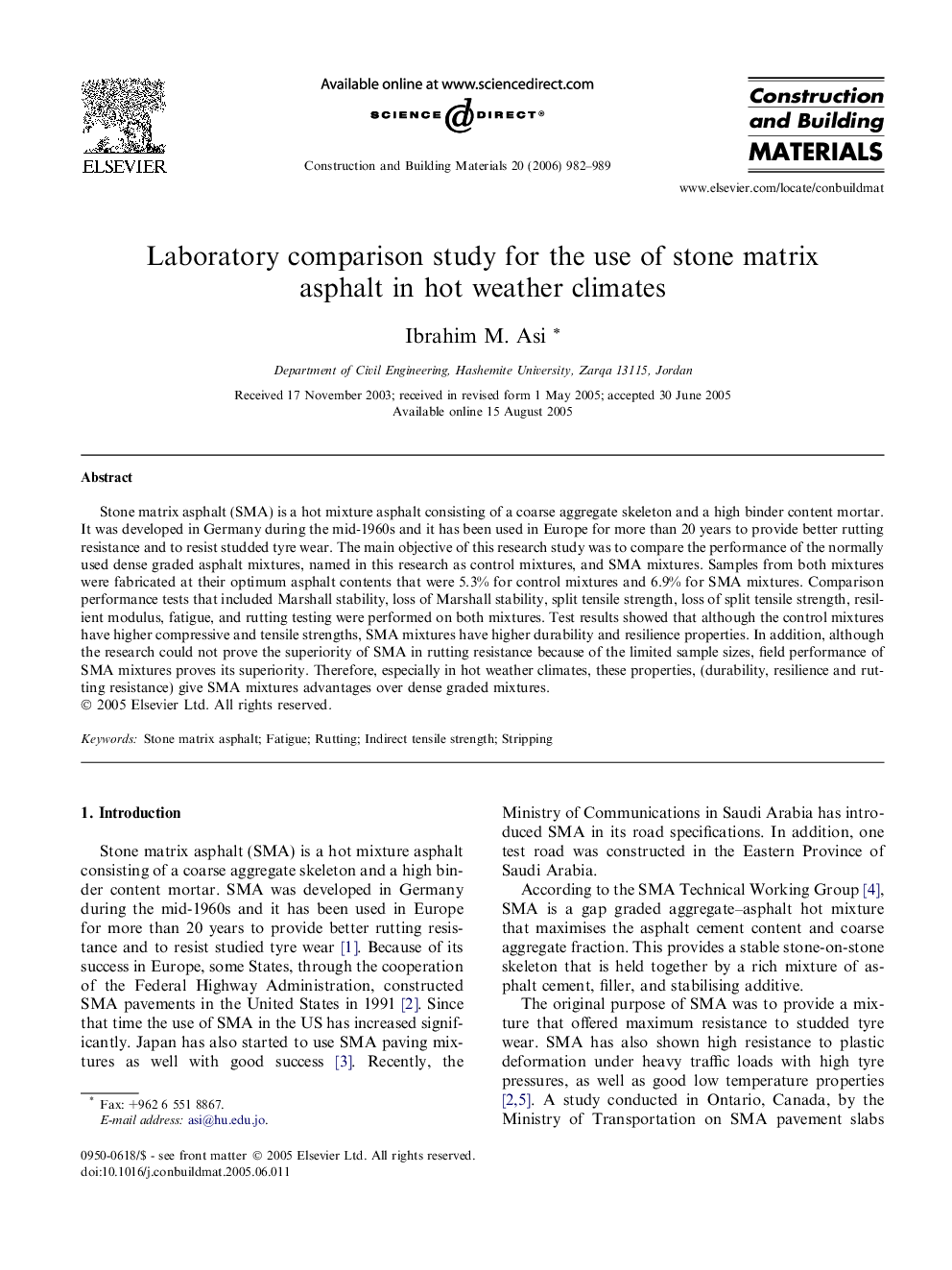 Laboratory comparison study for the use of stone matrix asphalt in hot weather climates