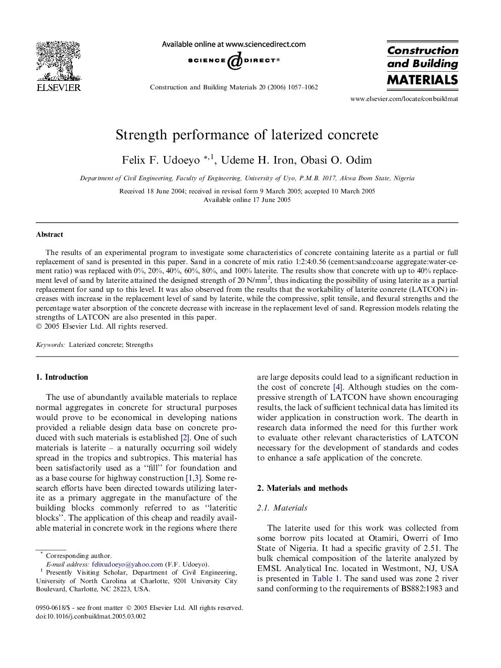 Strength performance of laterized concrete