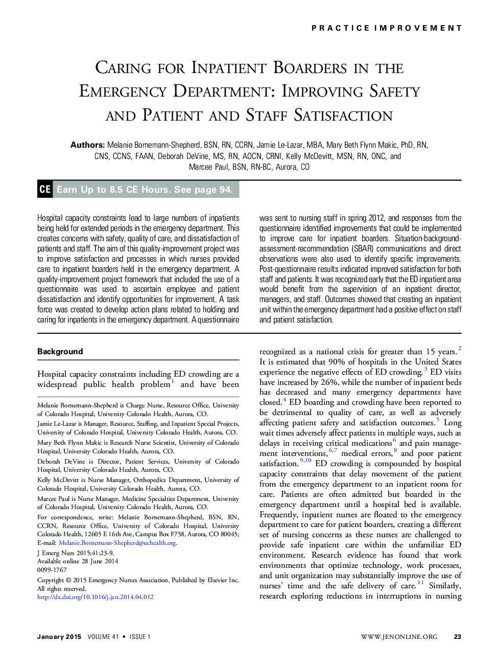 Caring for Inpatient Boarders in the Emergency Department: Improving Safety and Patient and Staff Satisfaction 