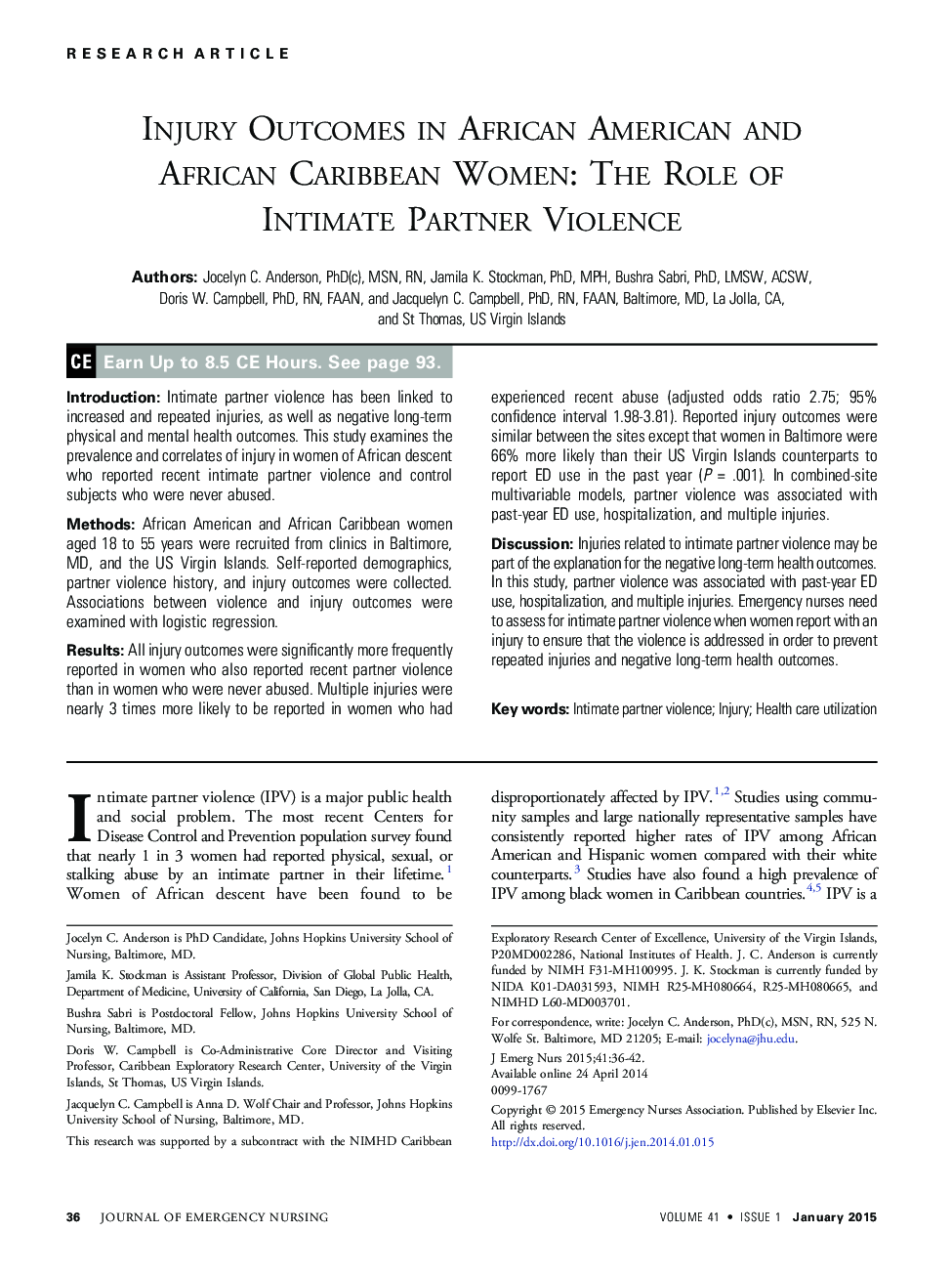 نتایج آسیب در آمریکایی های آفریقایی تبار و زنان کارائیب آفریقایی: نقش خشونت شریک جنسی (اینتیمیت) 