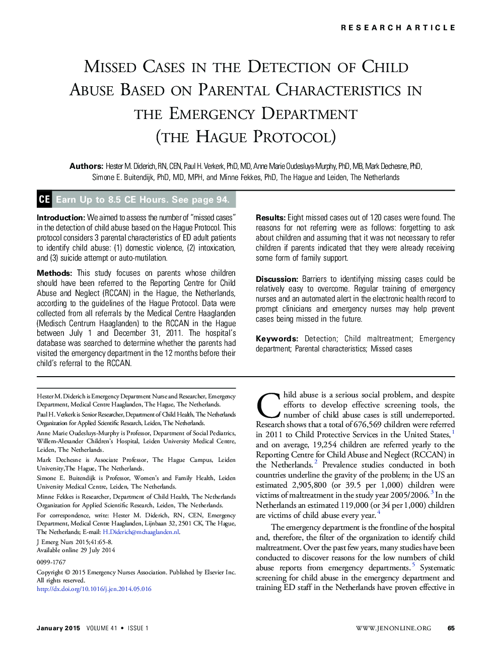 Missed Cases in the Detection of Child Abuse Based on Parental Characteristics in the Emergency Department (the Hague Protocol) 