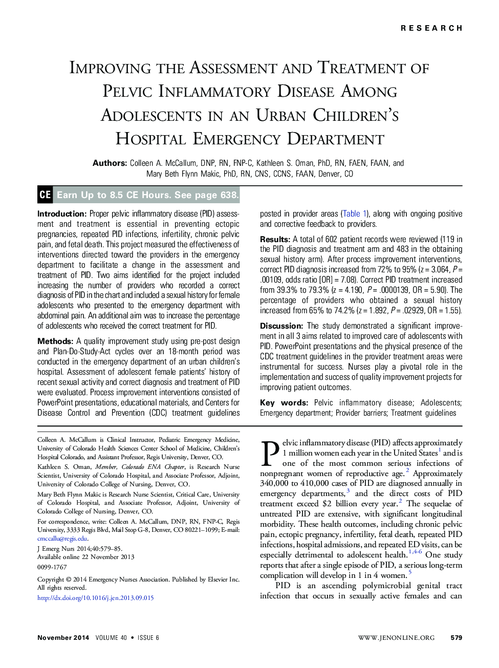 Improving the Assessment and Treatment of Pelvic Inflammatory Disease Among Adolescents in an Urban Children’s Hospital Emergency Department 