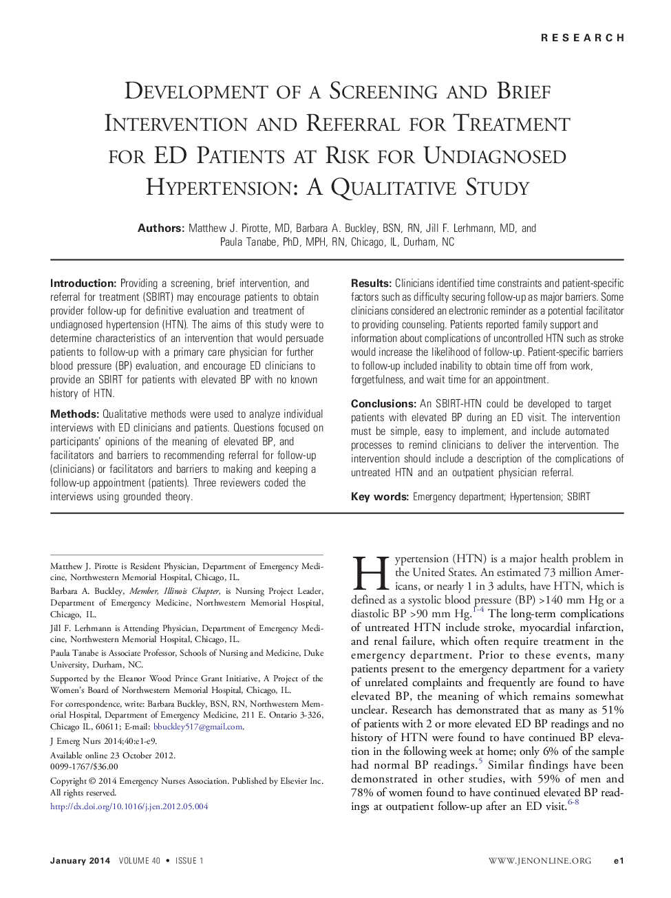 Development of a Screening and Brief Intervention and Referral for Treatment for ED Patients at Risk for Undiagnosed Hypertension: A Qualitative Study 