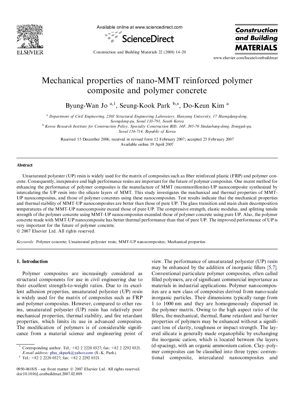 Mechanical properties of nano-MMT reinforced polymer composite and polymer concrete