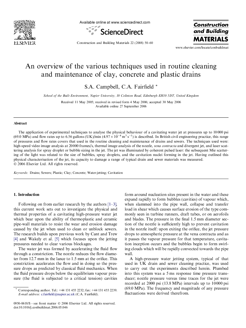 An overview of the various techniques used in routine cleaning and maintenance of clay, concrete and plastic drains