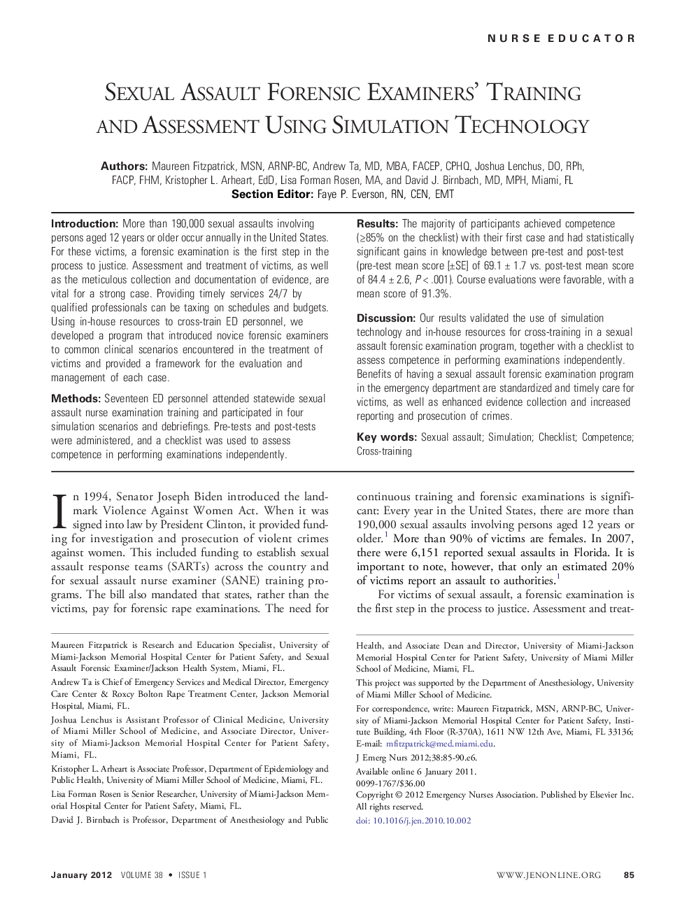 Sexual Assault Forensic Examiners' Training and Assessment Using Simulation Technology