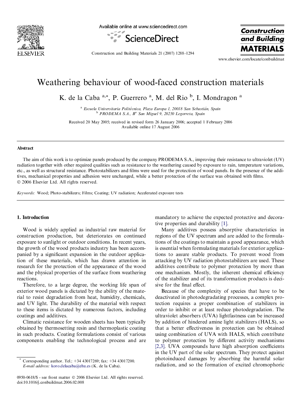 Weathering behaviour of wood-faced construction materials