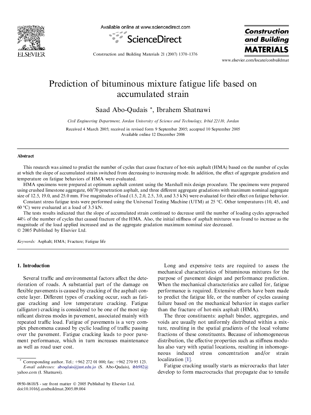 Prediction of bituminous mixture fatigue life based on accumulated strain