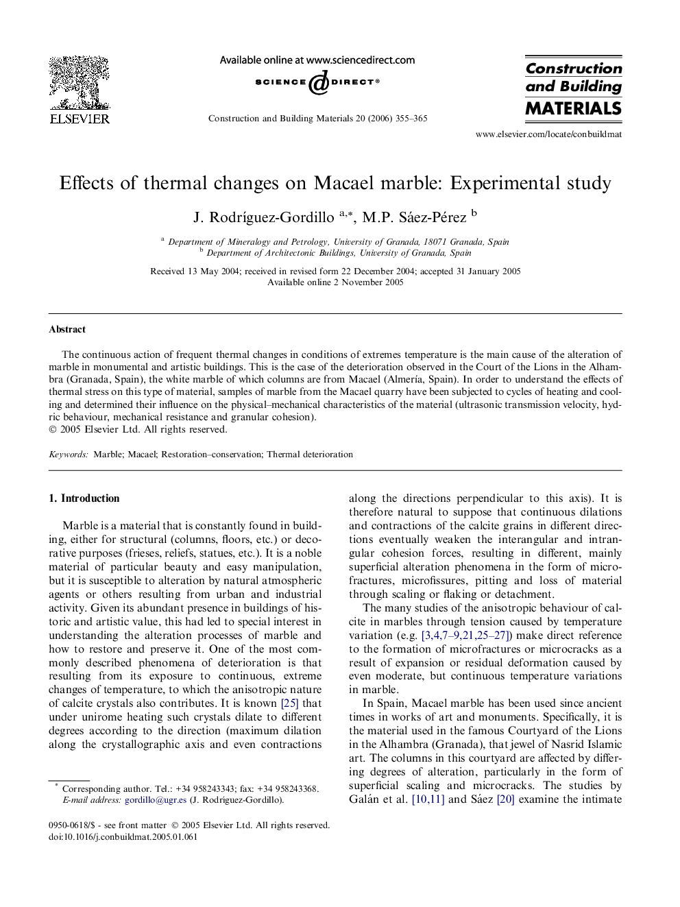 Effects of thermal changes on Macael marble: Experimental study