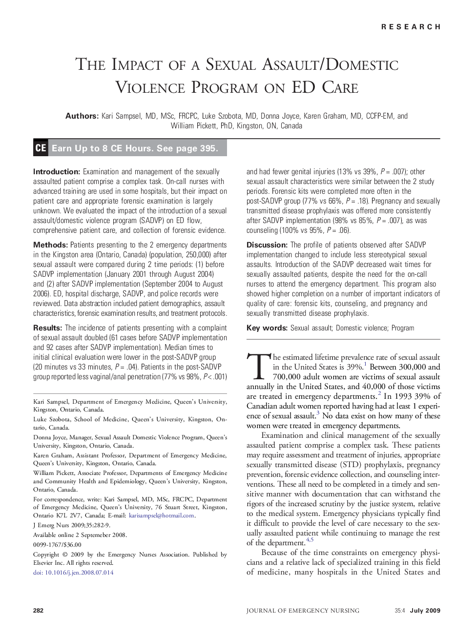 The Impact of a Sexual Assault/Domestic Violence Program on ED Care 