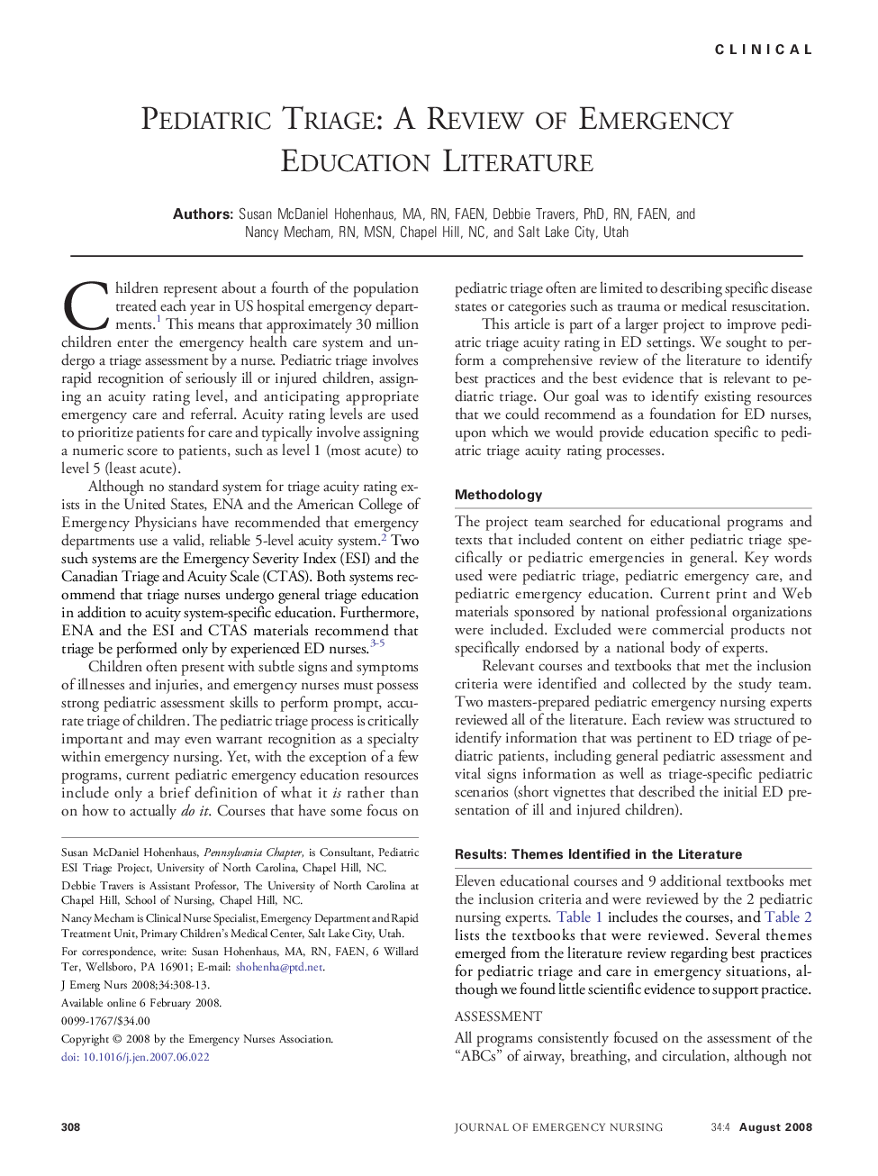 Pediatric Triage: A Review of Emergency Education Literature