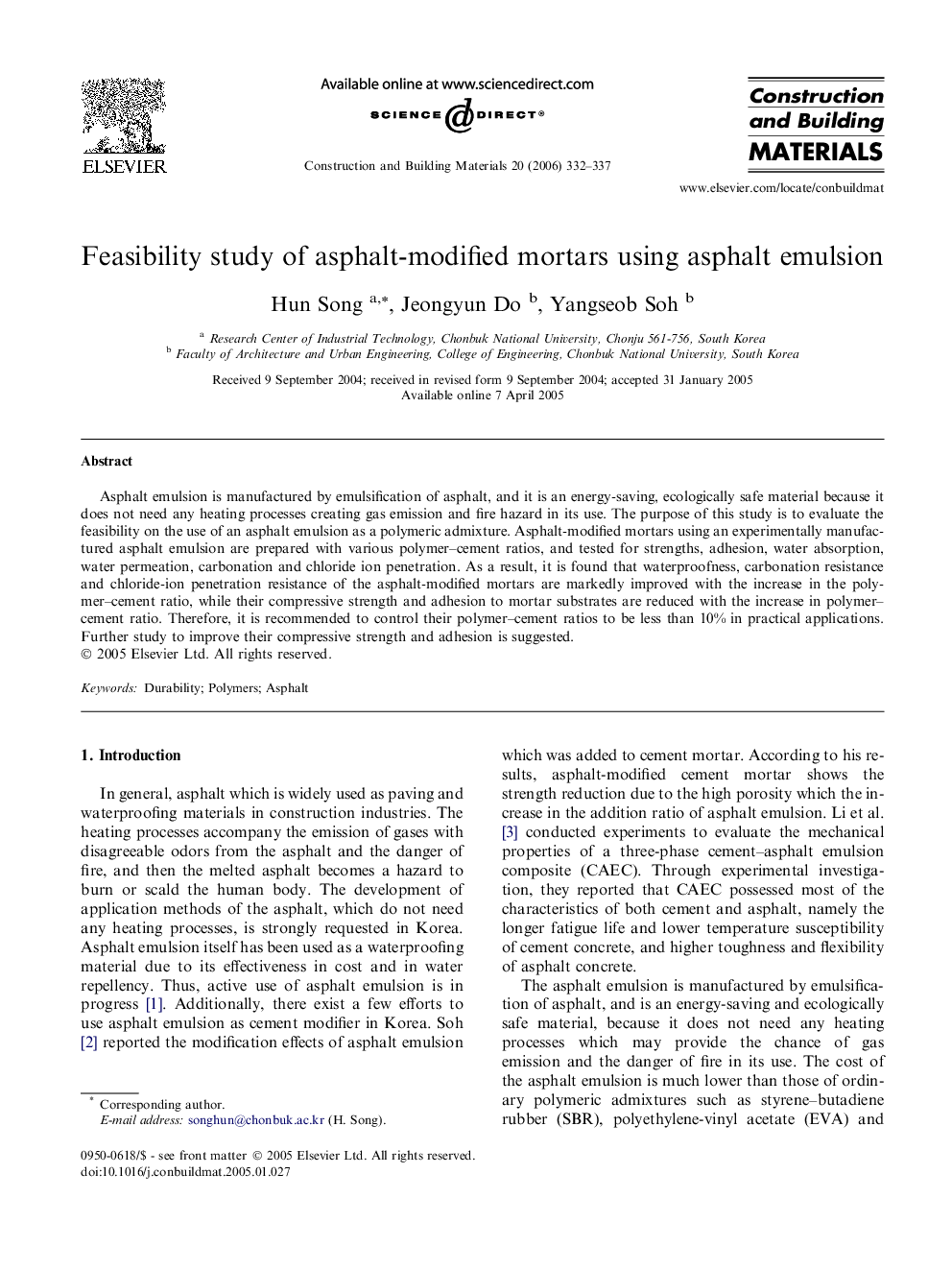 Feasibility study of asphalt-modified mortars using asphalt emulsion