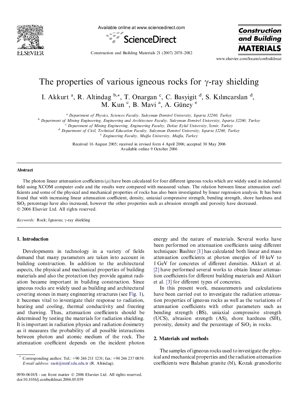 The properties of various igneous rocks for γ-ray shielding