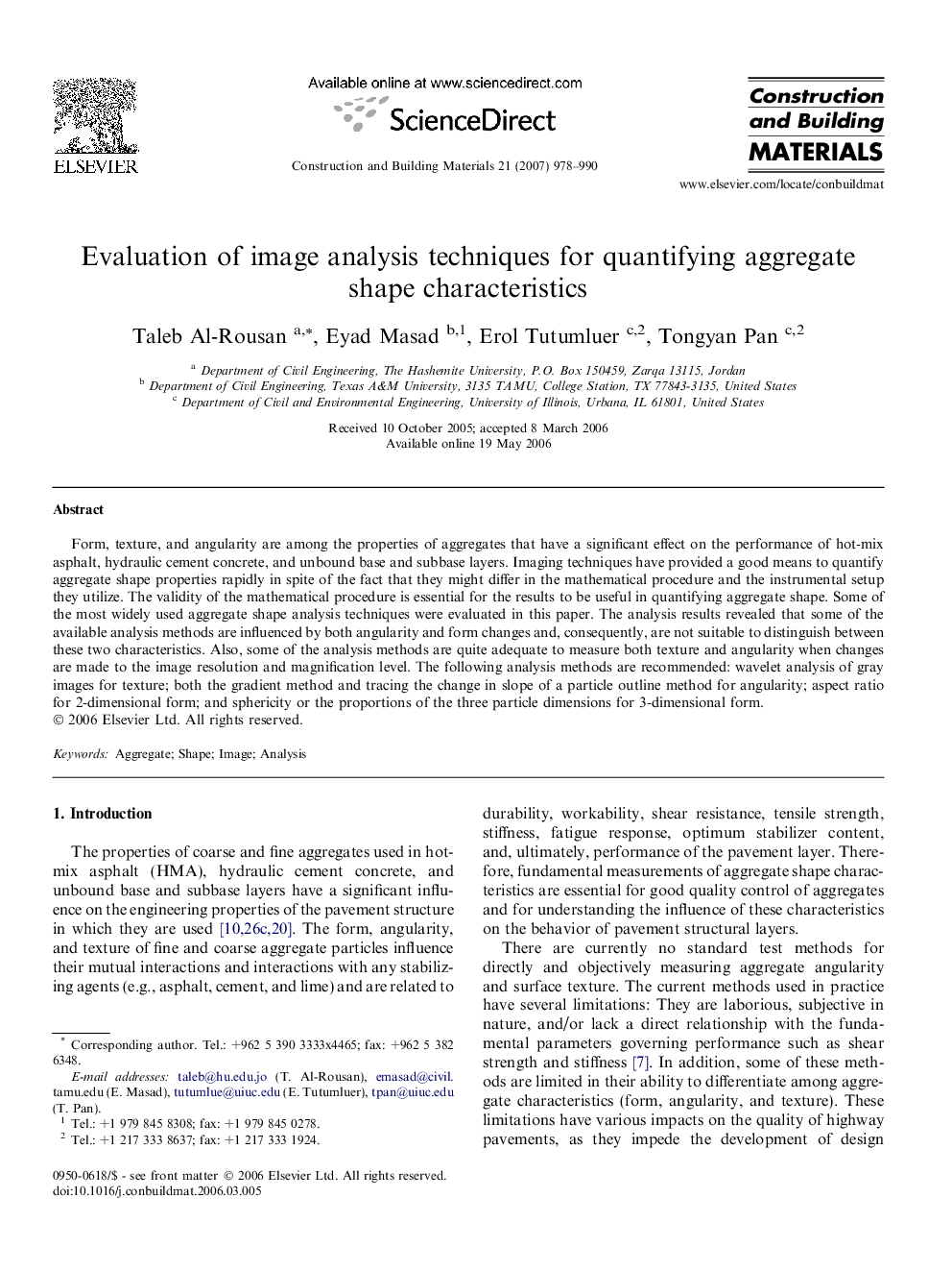 Evaluation of image analysis techniques for quantifying aggregate shape characteristics