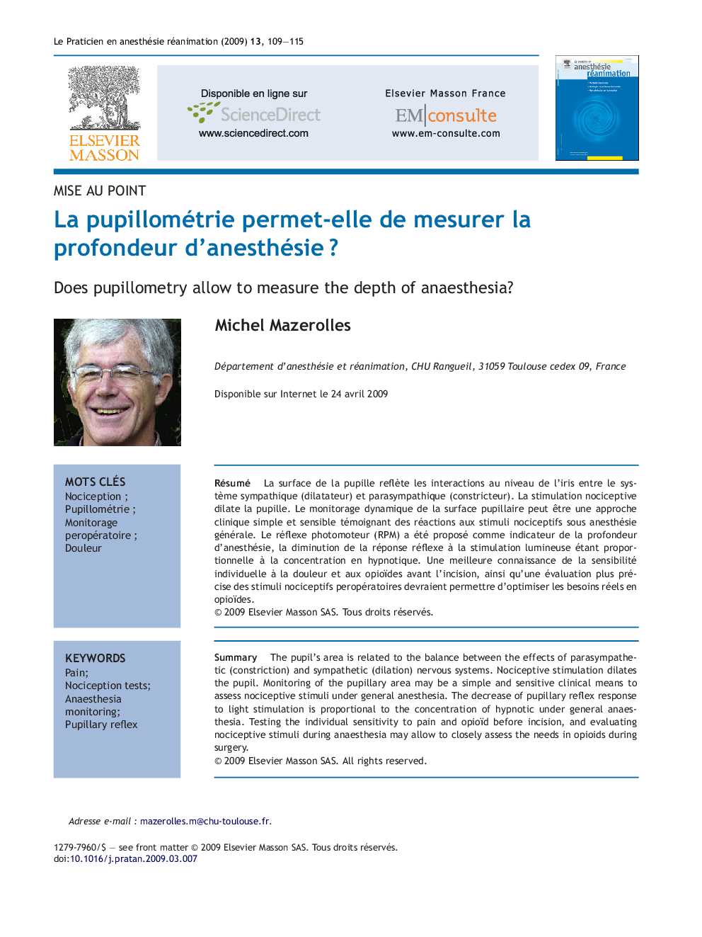 La pupillométrie permet-elle de mesurer la profondeur d'anesthésieÂ ?