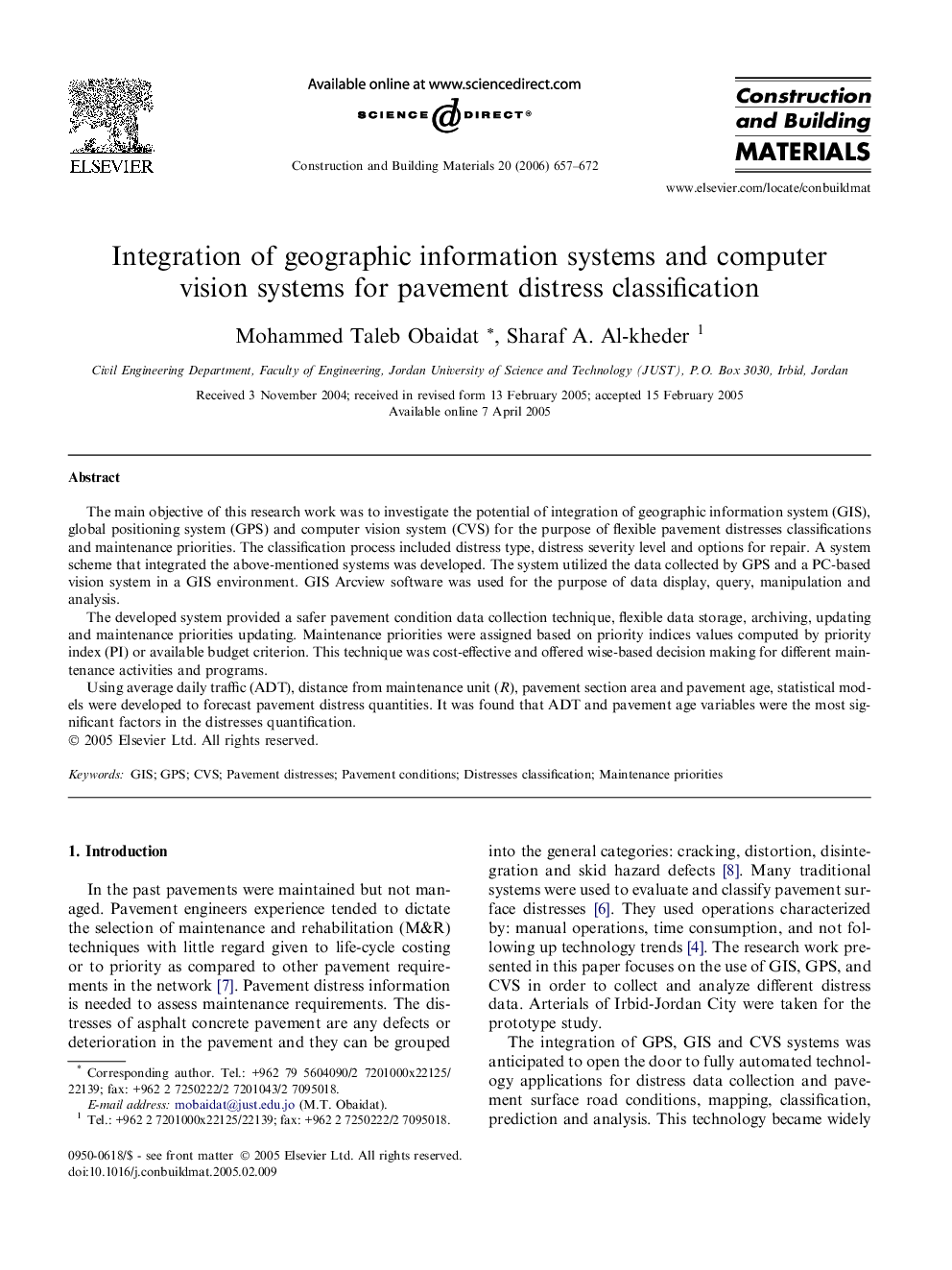 Integration of geographic information systems and computer vision systems for pavement distress classification