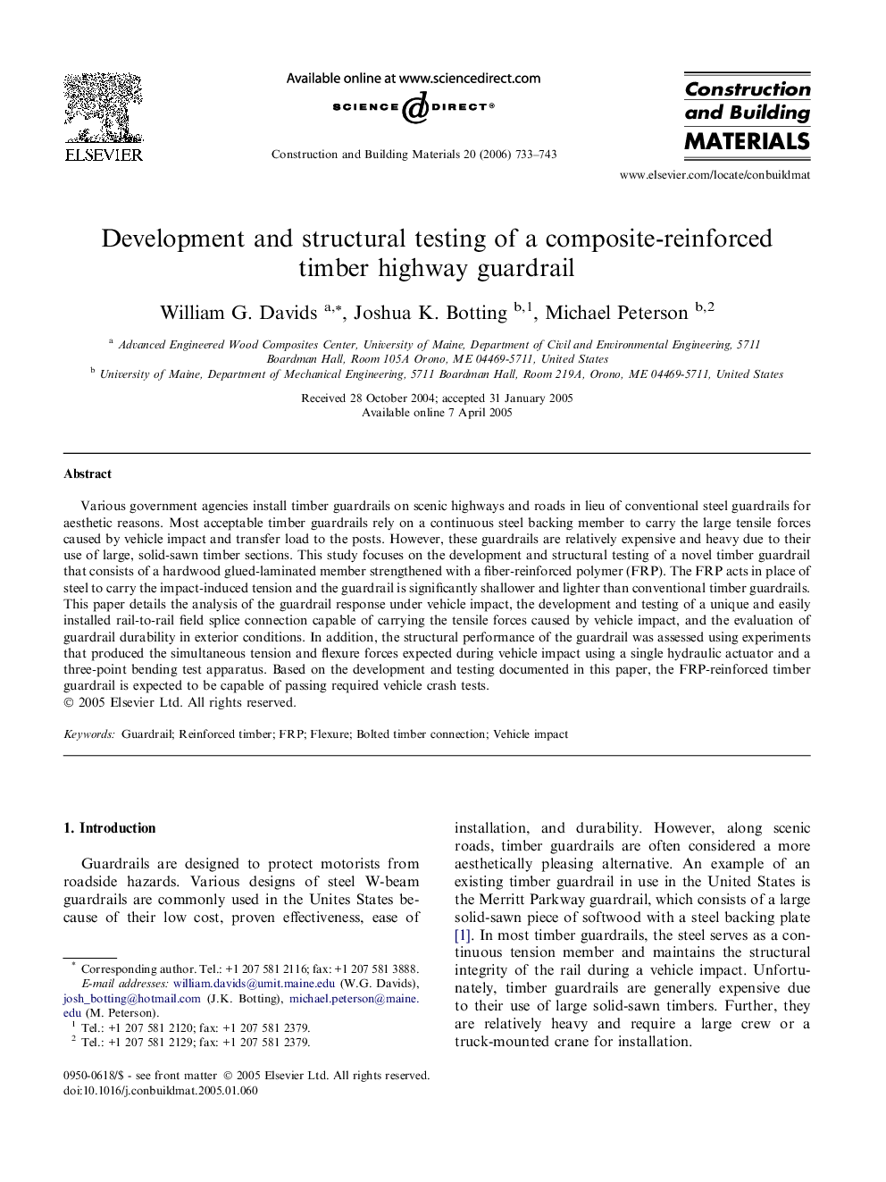 Development and structural testing of a composite-reinforced timber highway guardrail