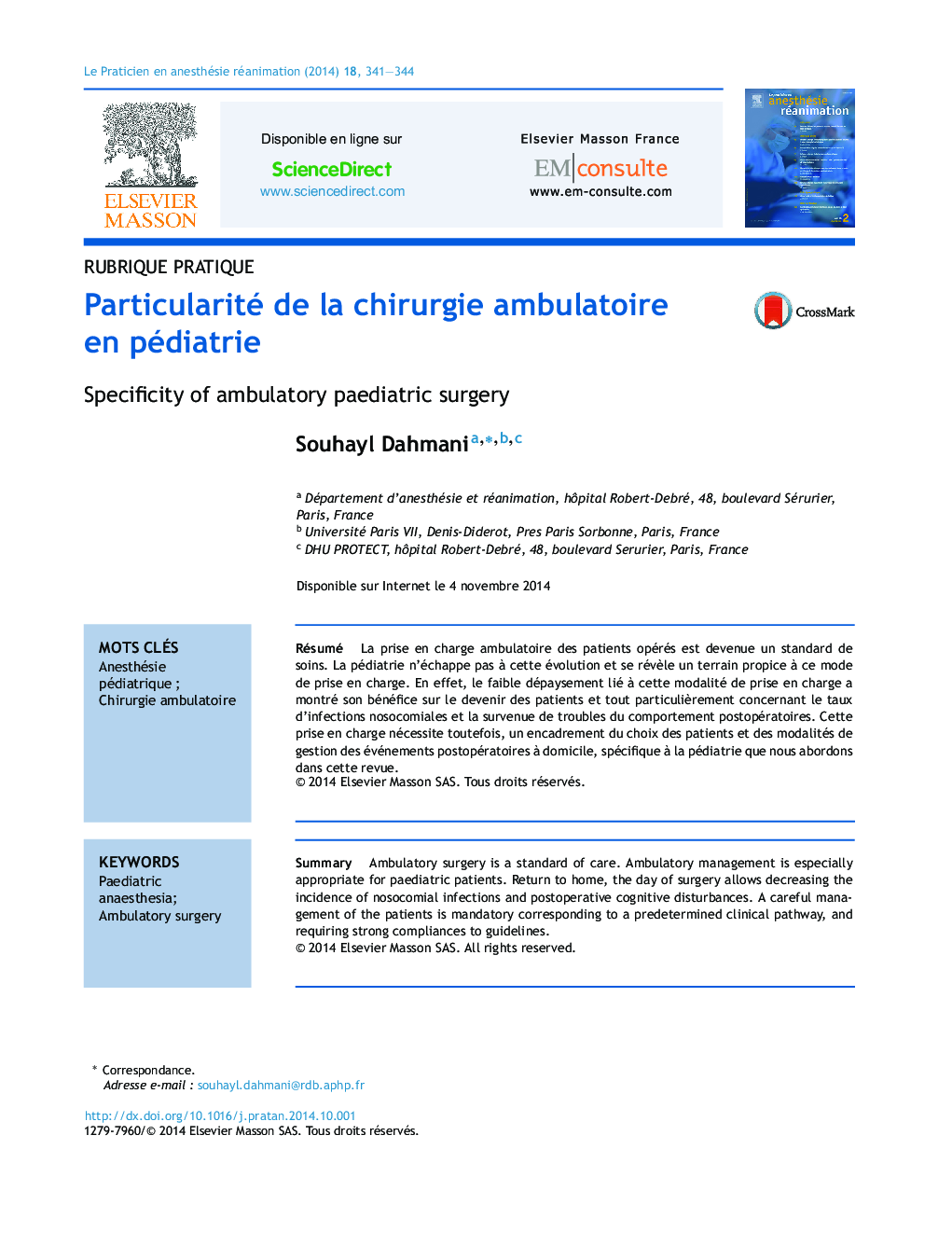 Particularité de la chirurgie ambulatoire en pédiatrie