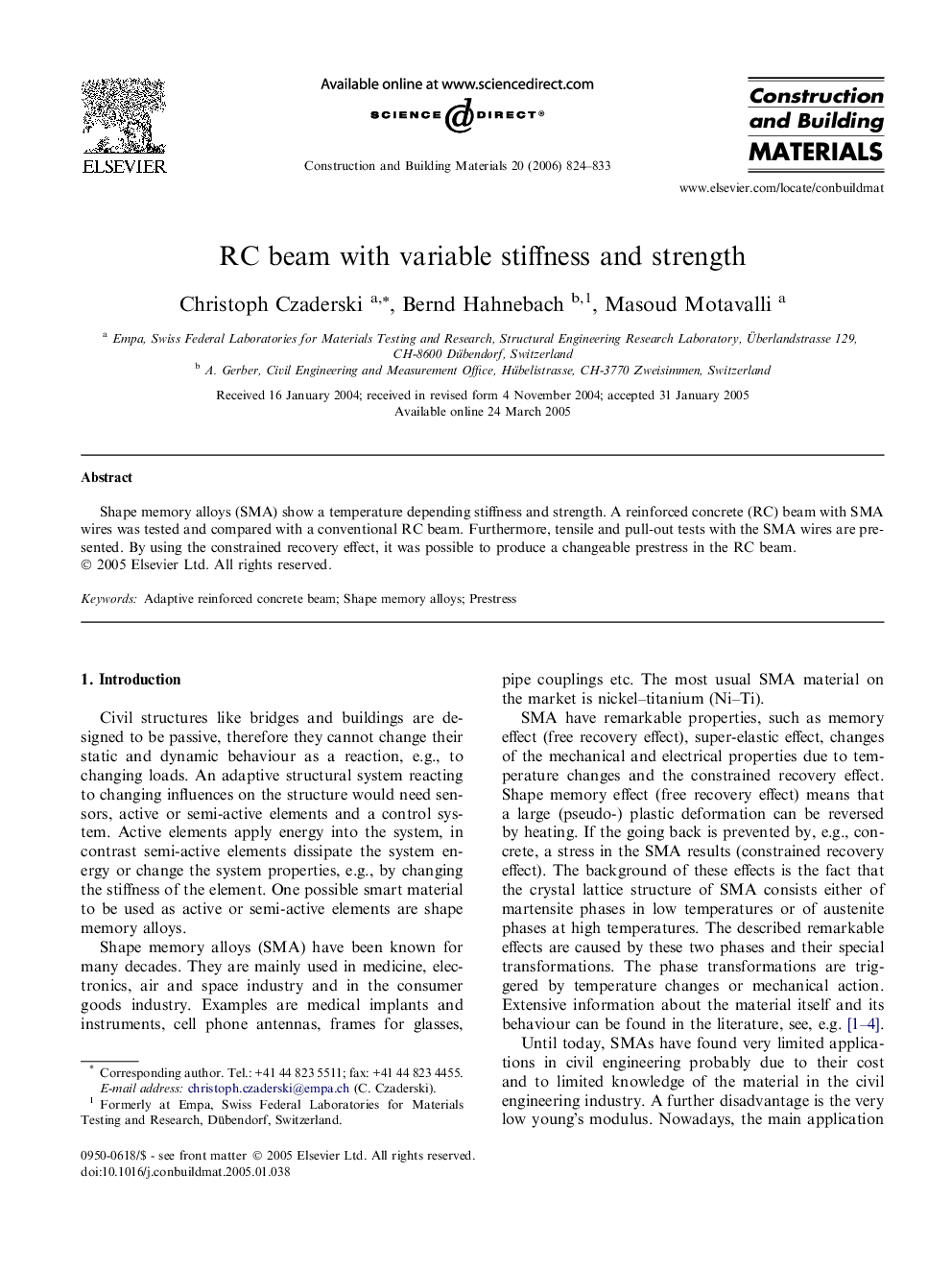 RC beam with variable stiffness and strength