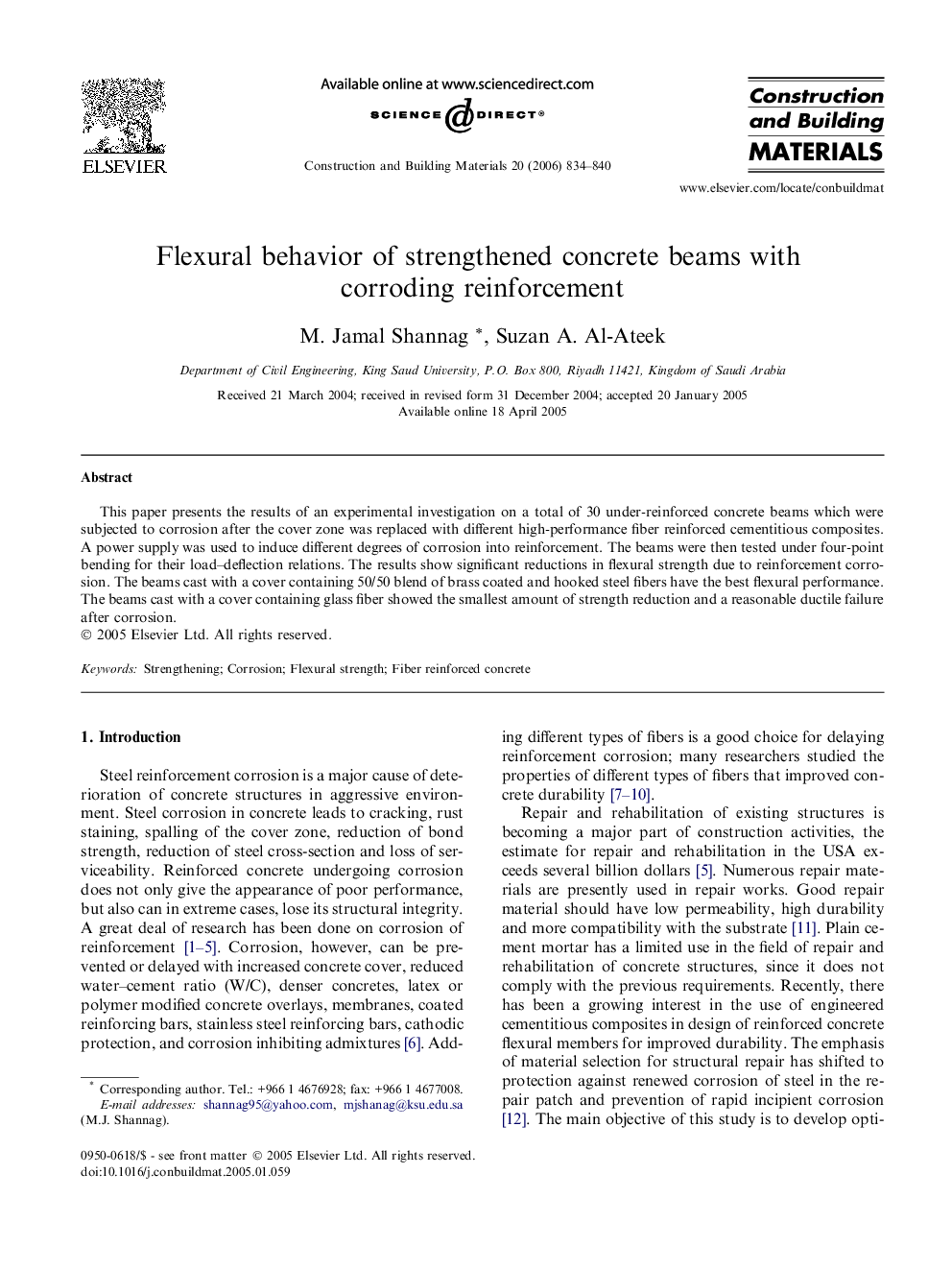 Flexural behavior of strengthened concrete beams with corroding reinforcement