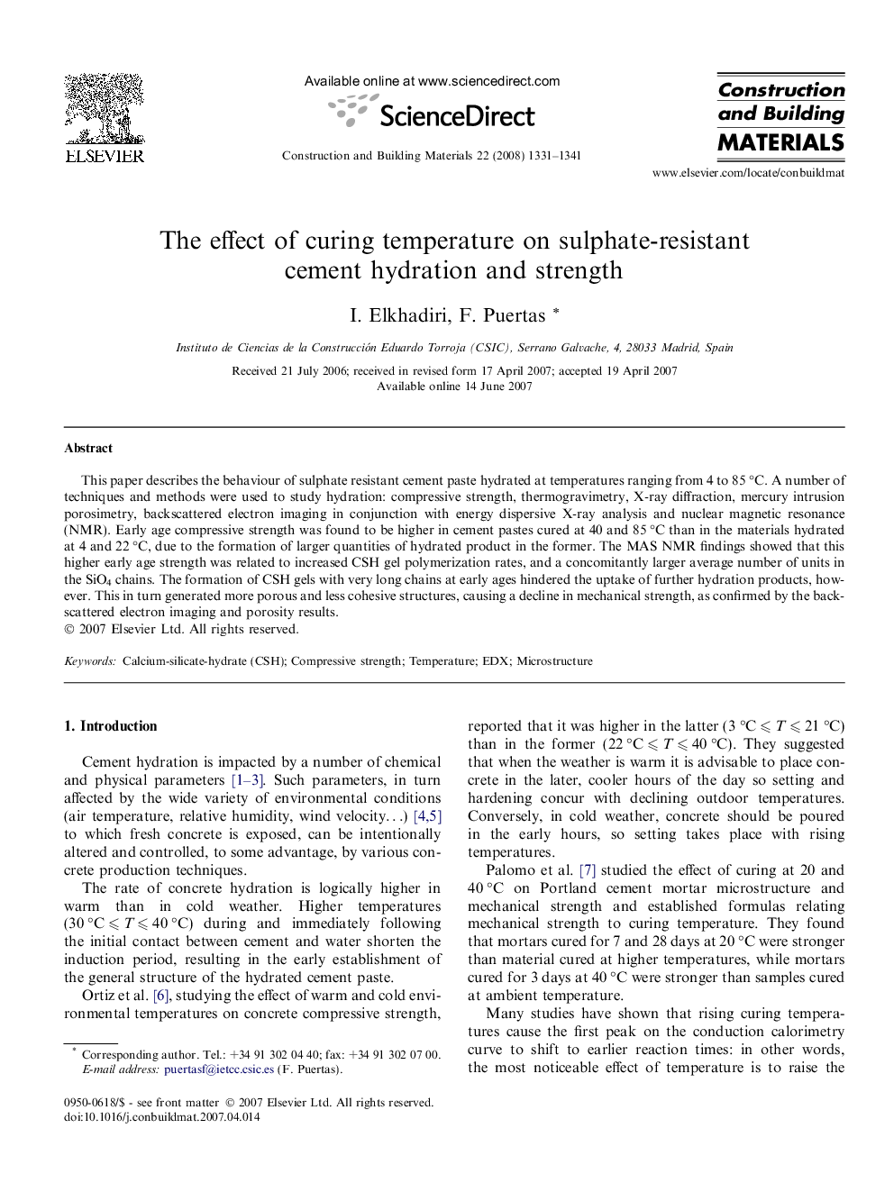 The effect of curing temperature on sulphate-resistant cement hydration and strength