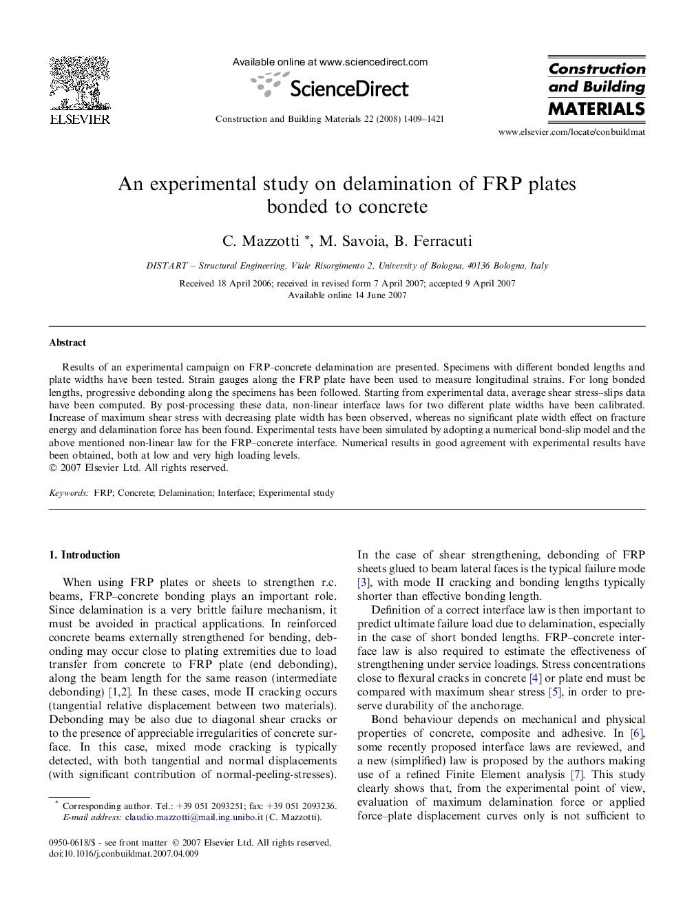 An experimental study on delamination of FRP plates bonded to concrete