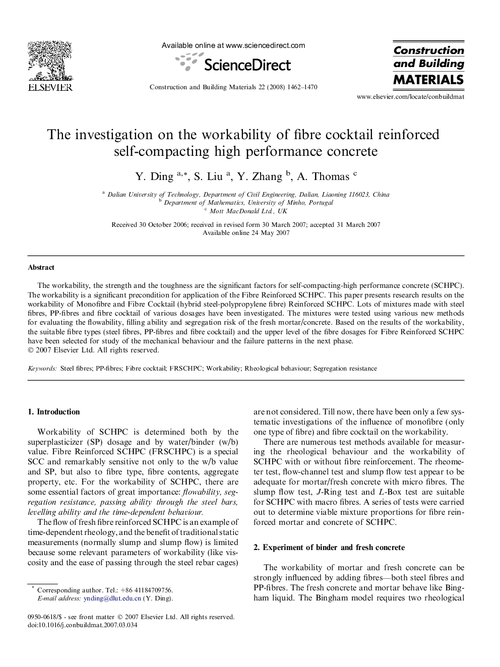 The investigation on the workability of fibre cocktail reinforced self-compacting high performance concrete