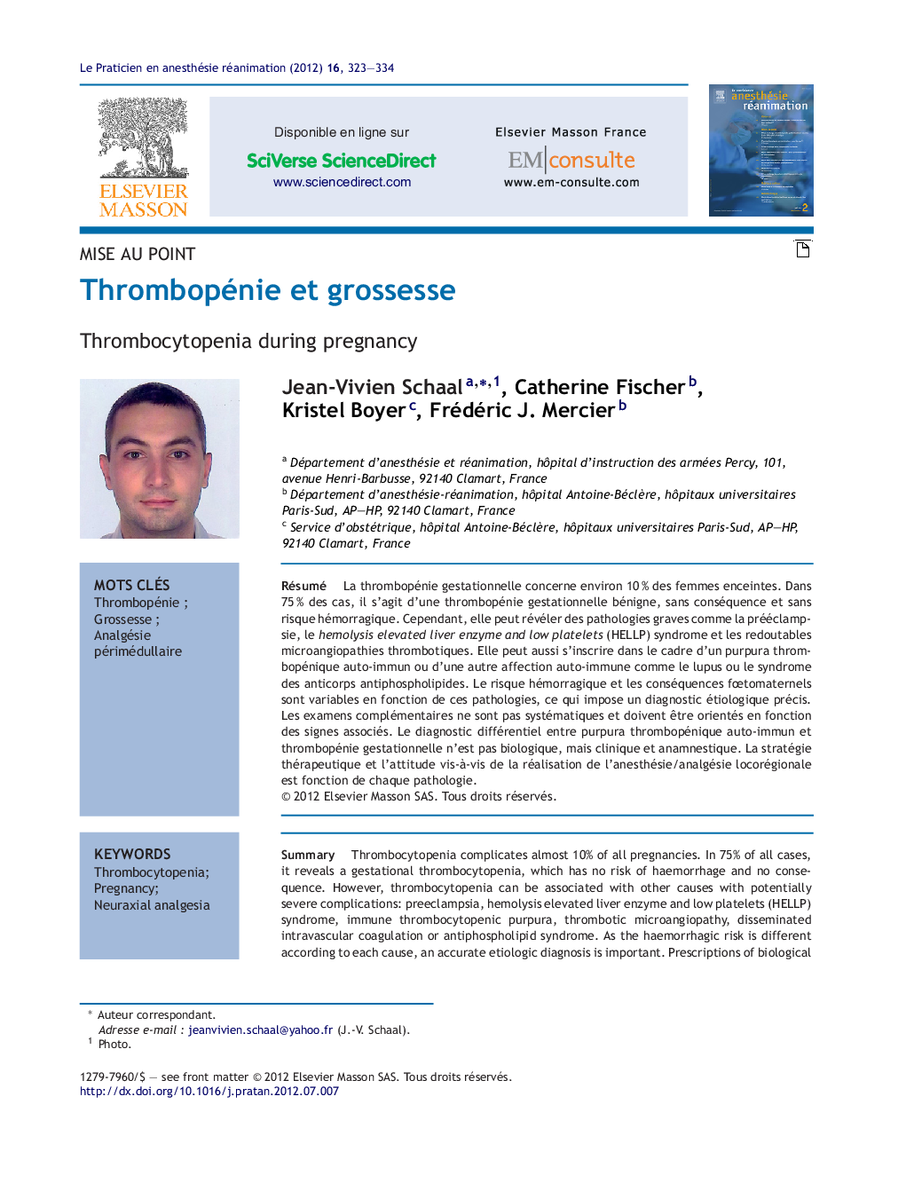 عکس صفحه اول مقاله: Thrombopénie et grossesse Thrombopénie et grossesse