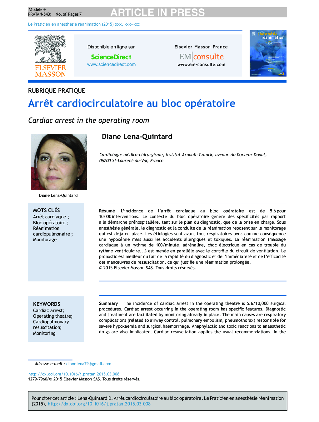 ArrÃªt cardiocirculatoire au bloc opératoire