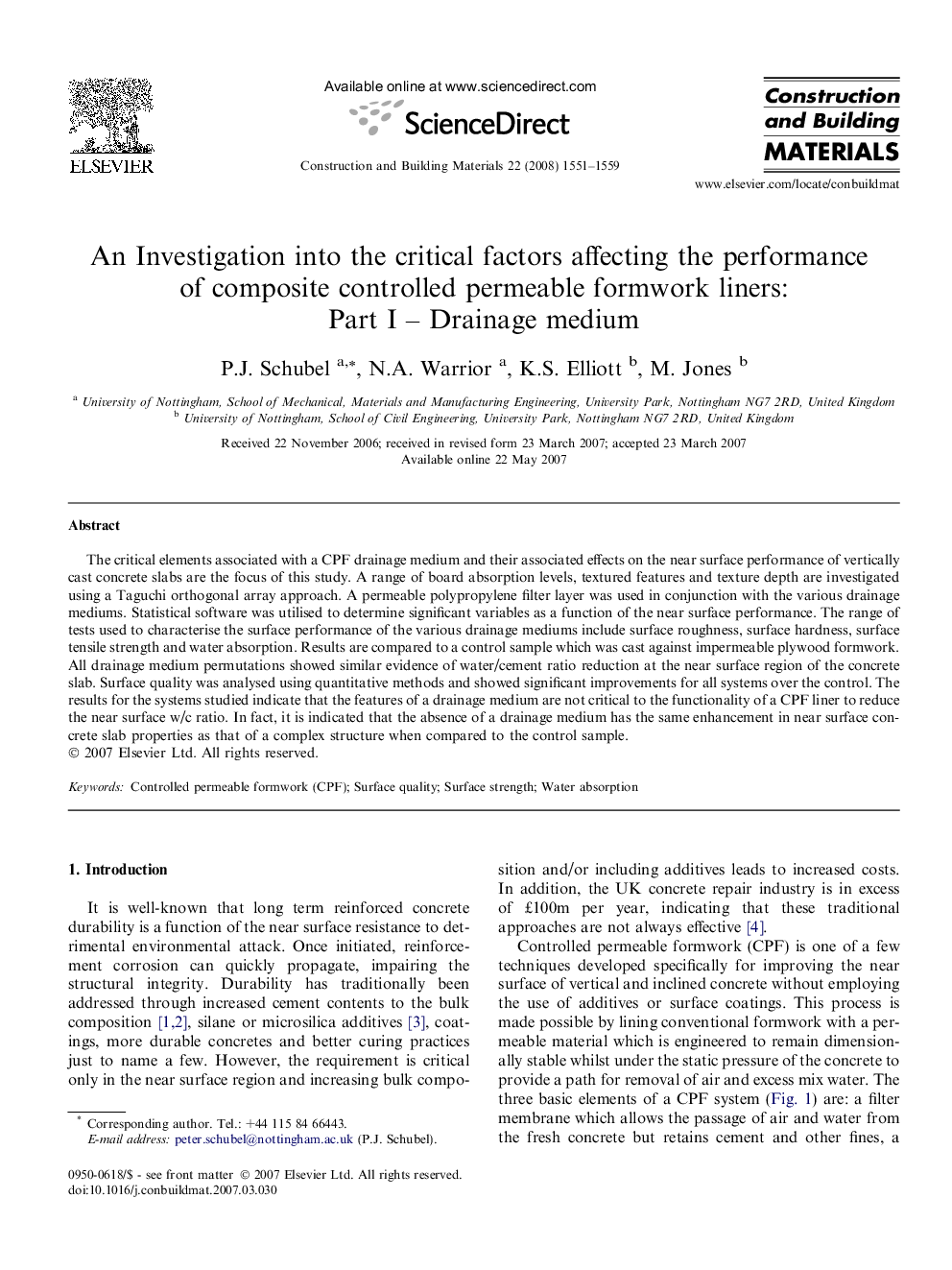 An Investigation into the critical factors affecting the performance of composite controlled permeable formwork liners: Part I – Drainage medium