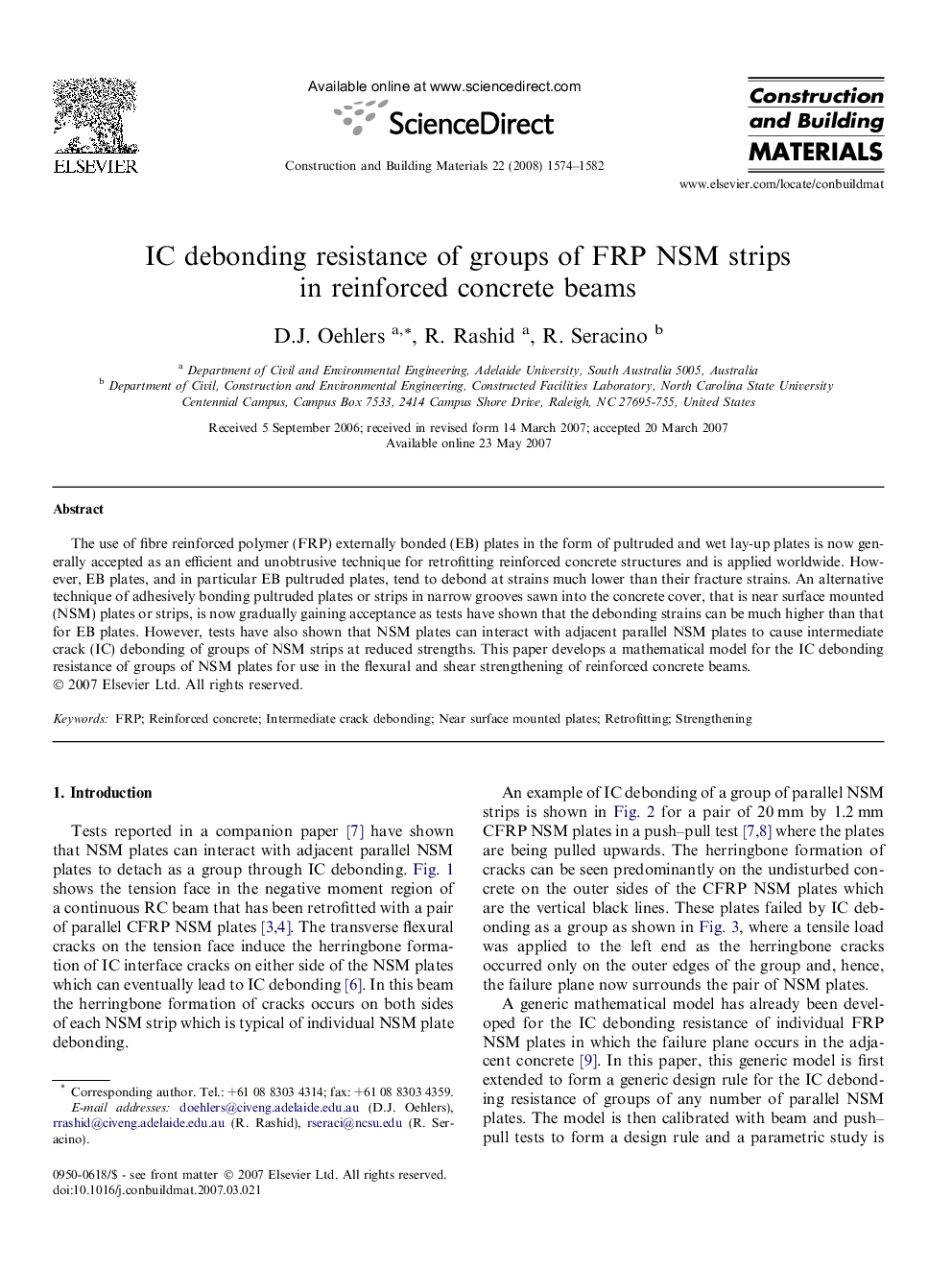 IC debonding resistance of groups of FRP NSM strips in reinforced concrete beams