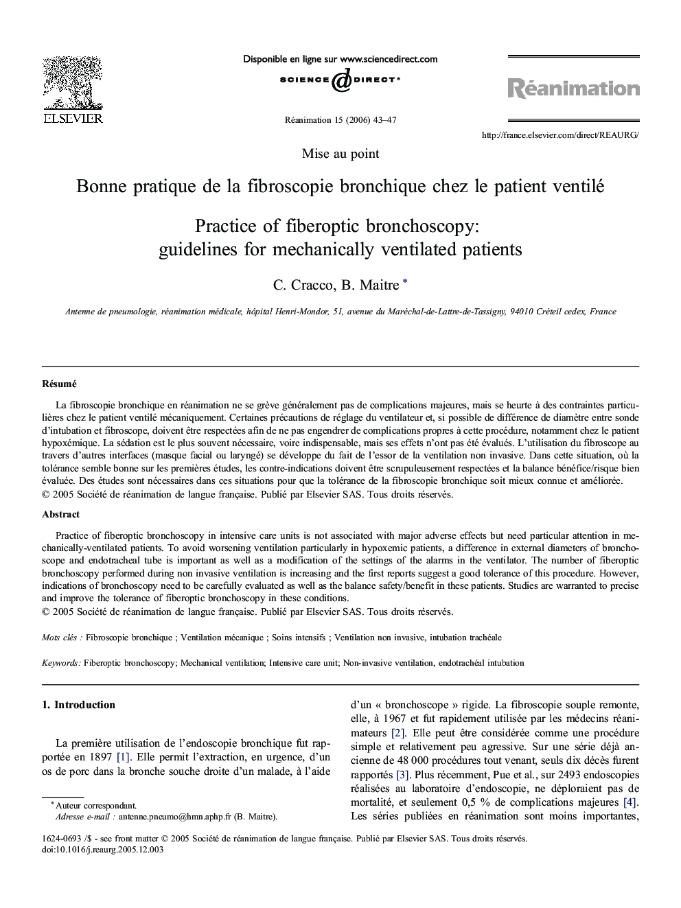 Bonne pratique deÂ laÂ fibroscopie bronchique chezÂ leÂ patient ventilé