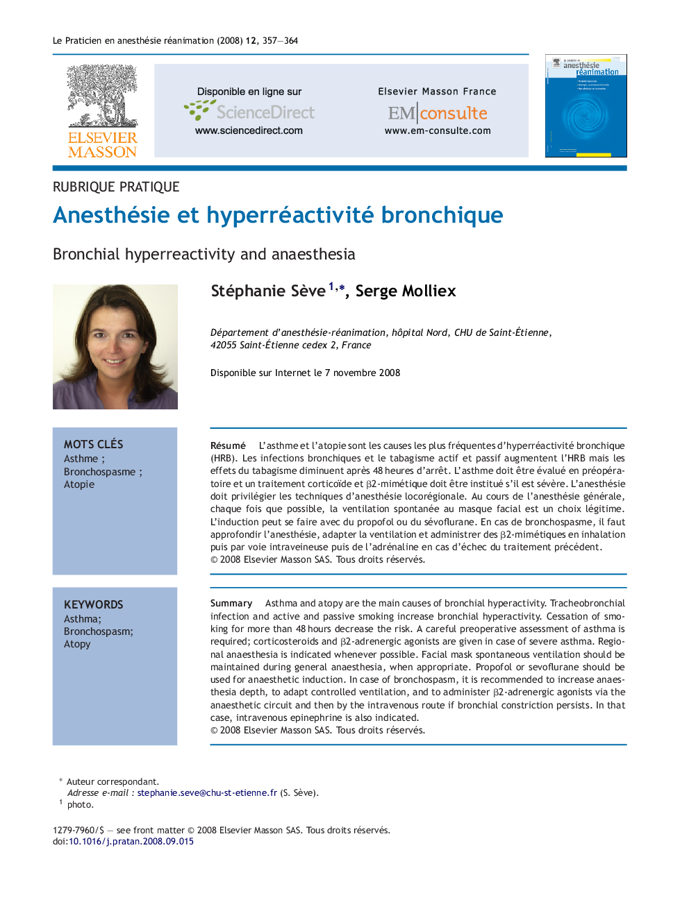 Anesthésie et hyperréactivité bronchique