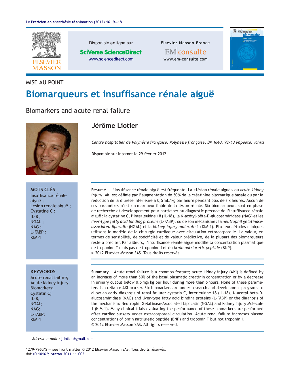 Biomarqueurs et insuffisance rénale aiguë