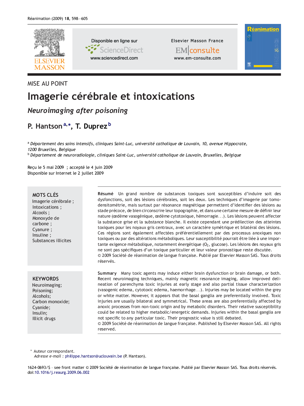 Imagerie cérébrale et intoxications