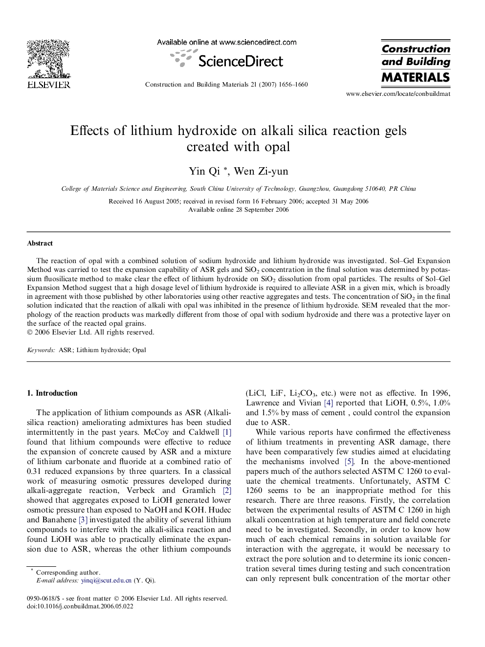 Effects of lithium hydroxide on alkali silica reaction gels created with opal