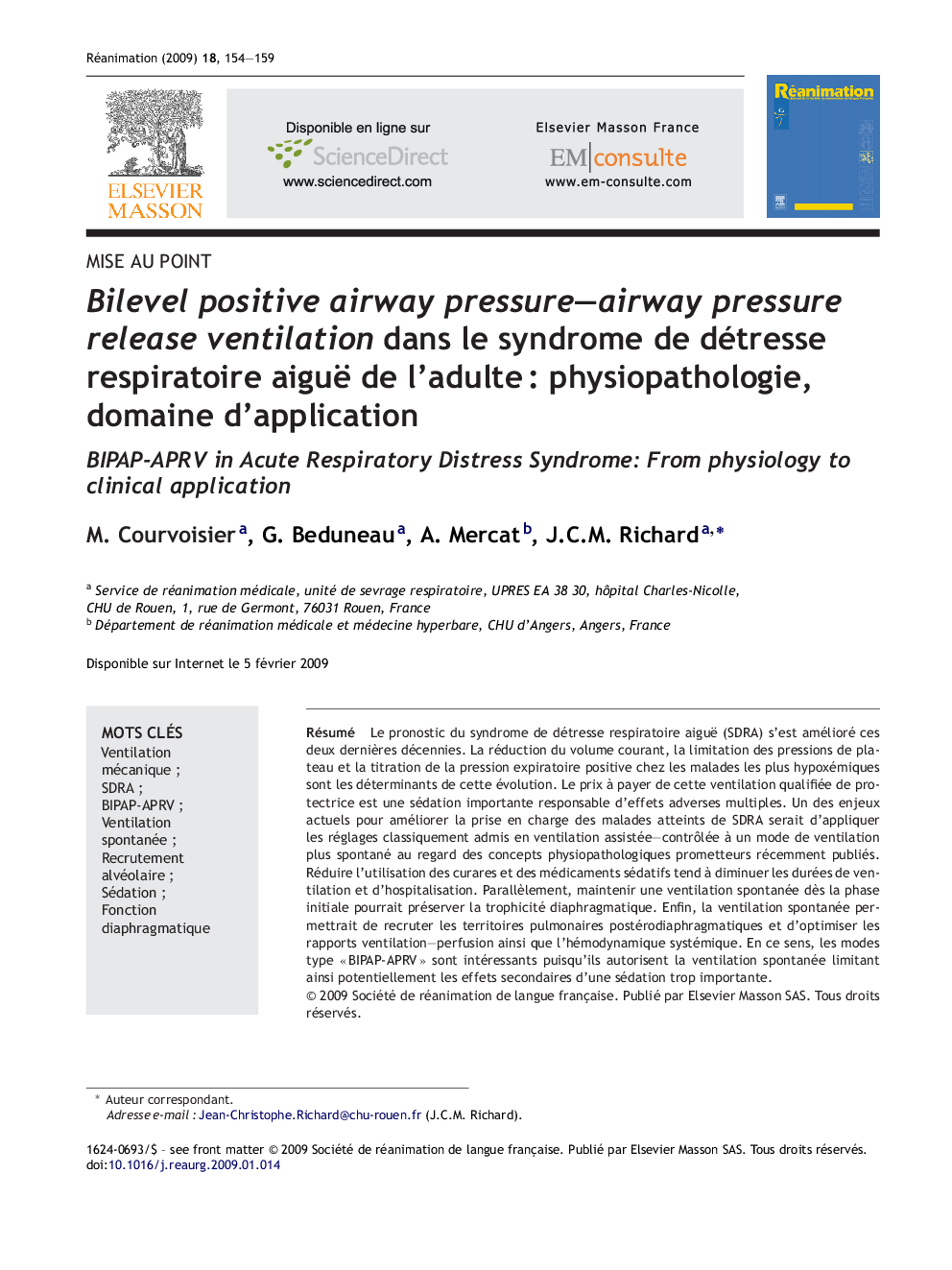 Bilevel positive airway pressure-airway pressure release ventilation dans le syndrome de détresse respiratoire aiguë de l'adulteÂ : physiopathologie, domaine d'application