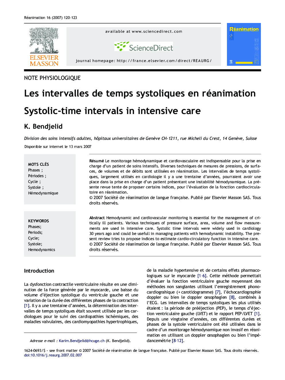 Les intervalles deÂ temps systoliques enÂ réanimation