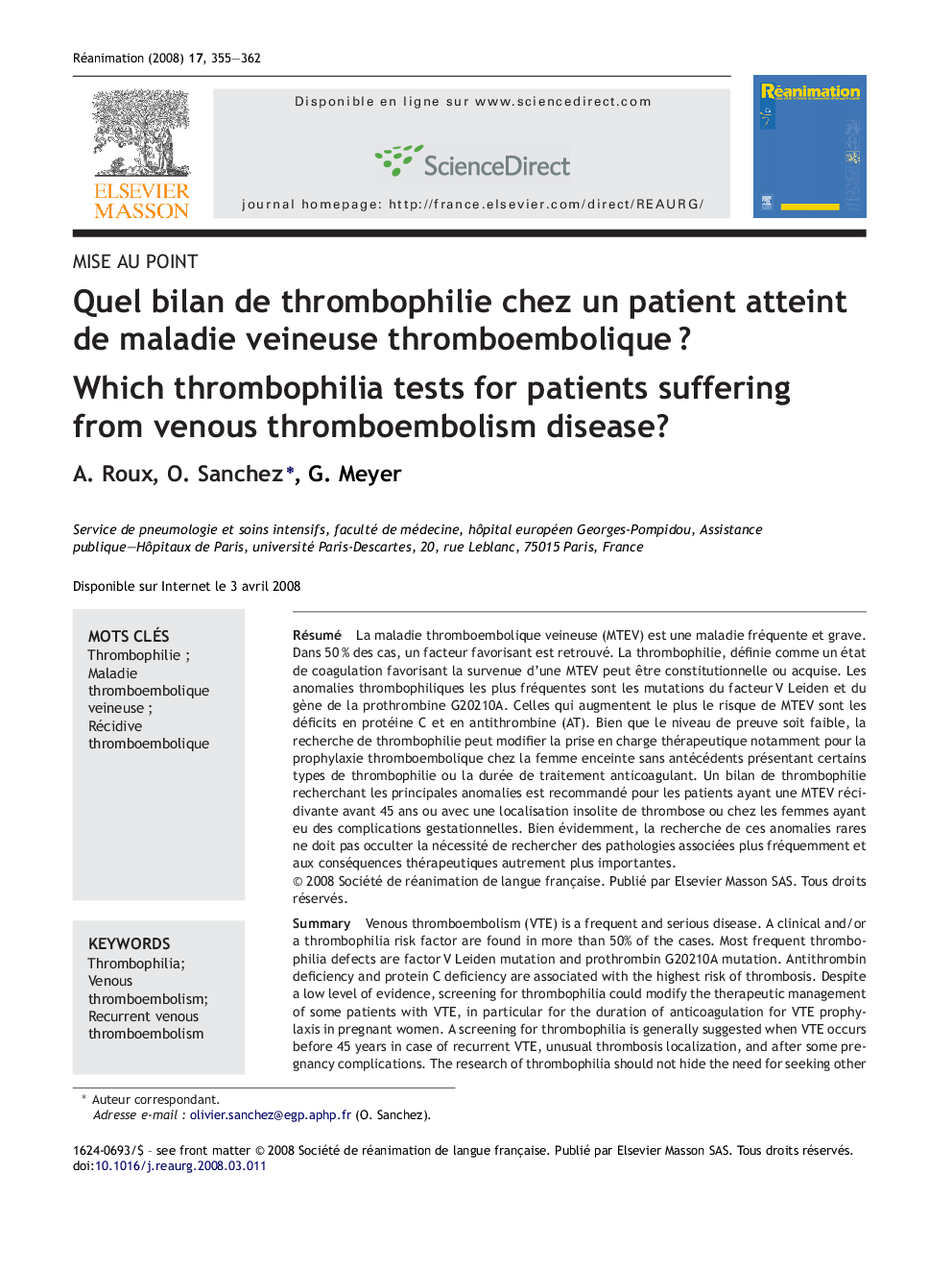 Quel bilan de thrombophilie chez un patient atteint de maladie veineuse thromboemboliqueÂ ?