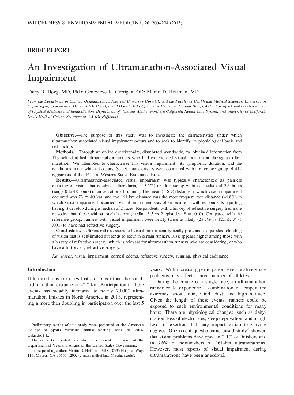 An Investigation of Ultramarathon-Associated Visual Impairment