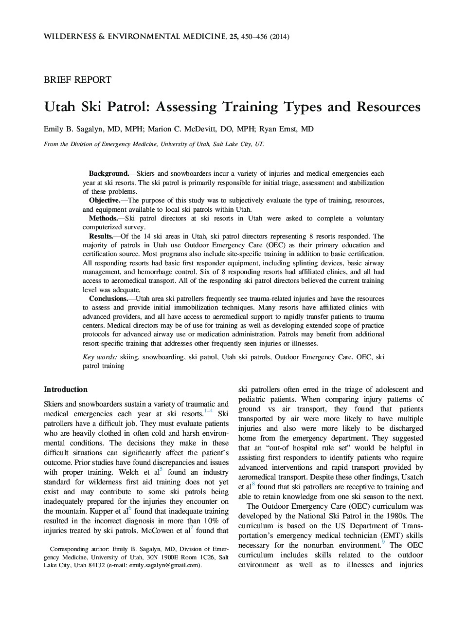 Utah Ski Patrol: Assessing Training Types and Resources