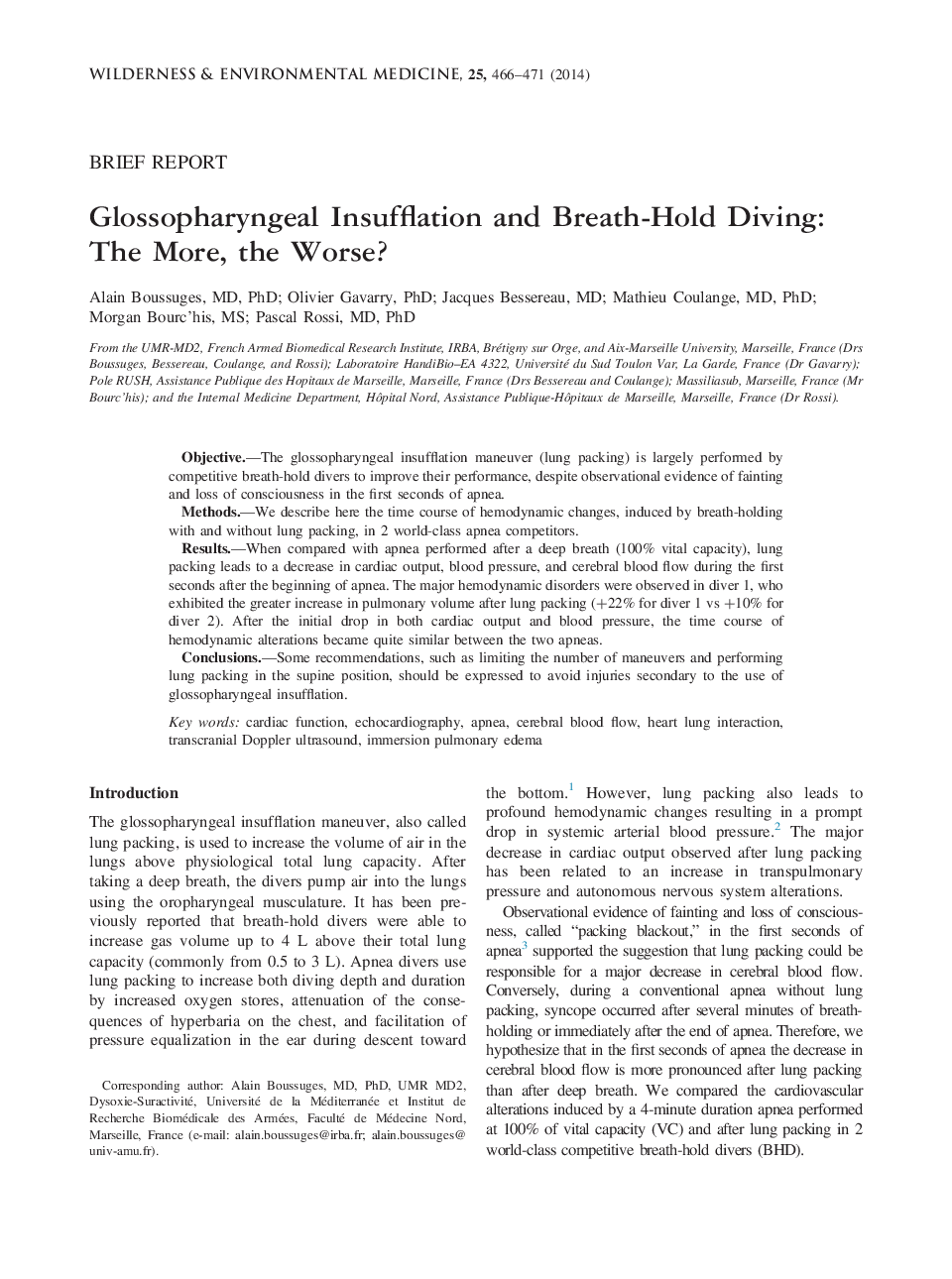 Glossopharyngeal Insufflation and Breath-Hold Diving: The More, the Worse?