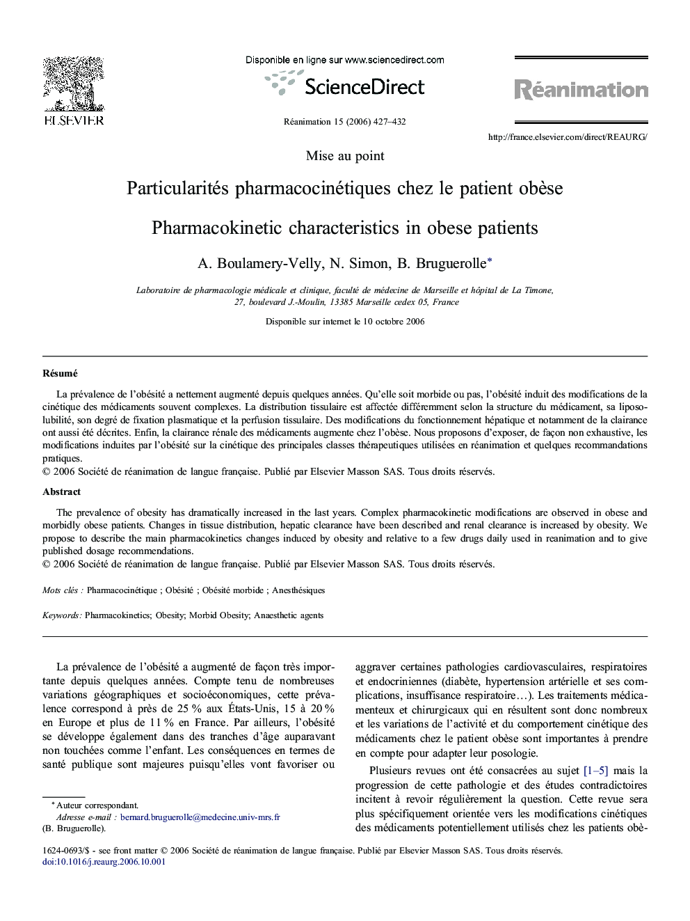 Particularités pharmacocinétiques chezÂ leÂ patient obÃ¨se