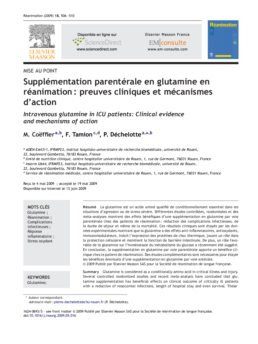 Supplémentation parentérale en glutamine en réanimationÂ : preuves cliniques et mécanismes d'action