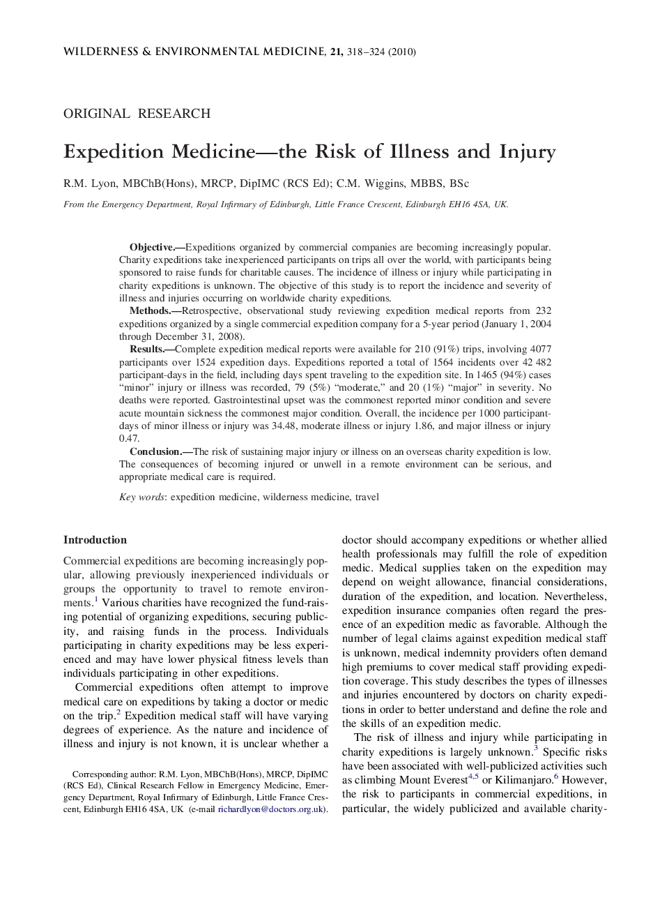 Expedition Medicine—the Risk of Illness and Injury