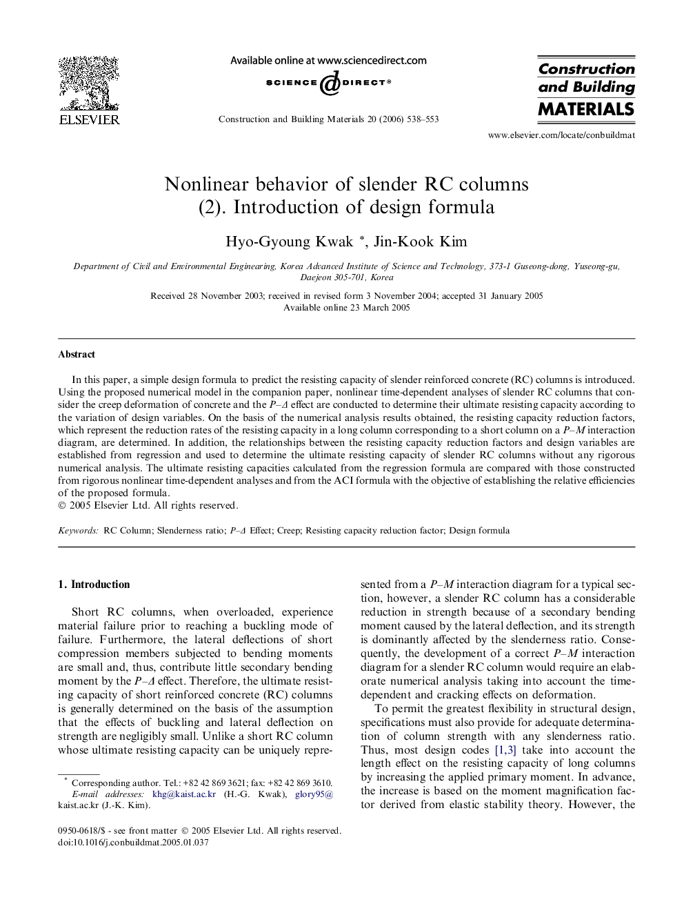 Nonlinear behavior of slender RC columns (2). Introduction of design formula