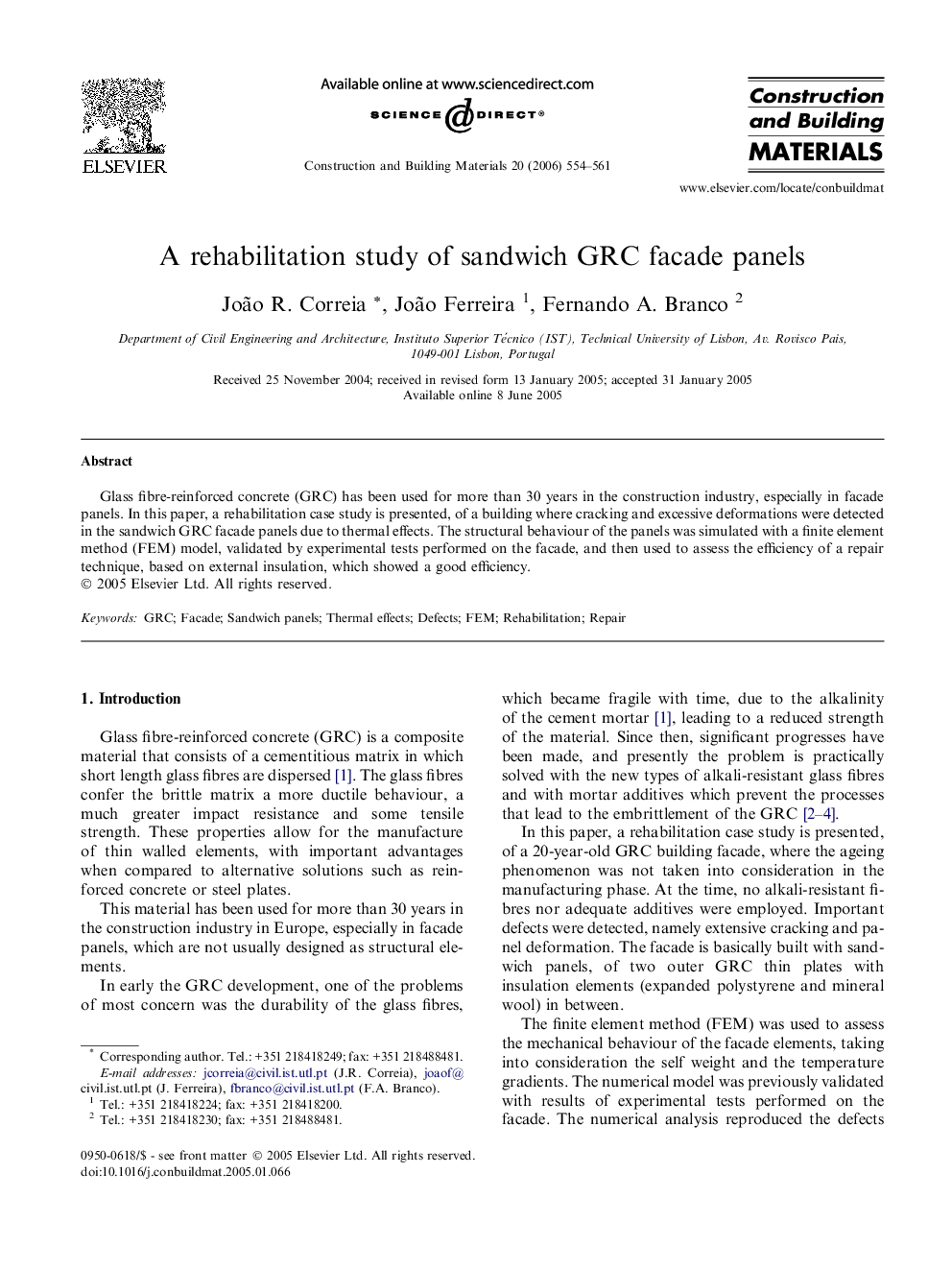 A rehabilitation study of sandwich GRC facade panels