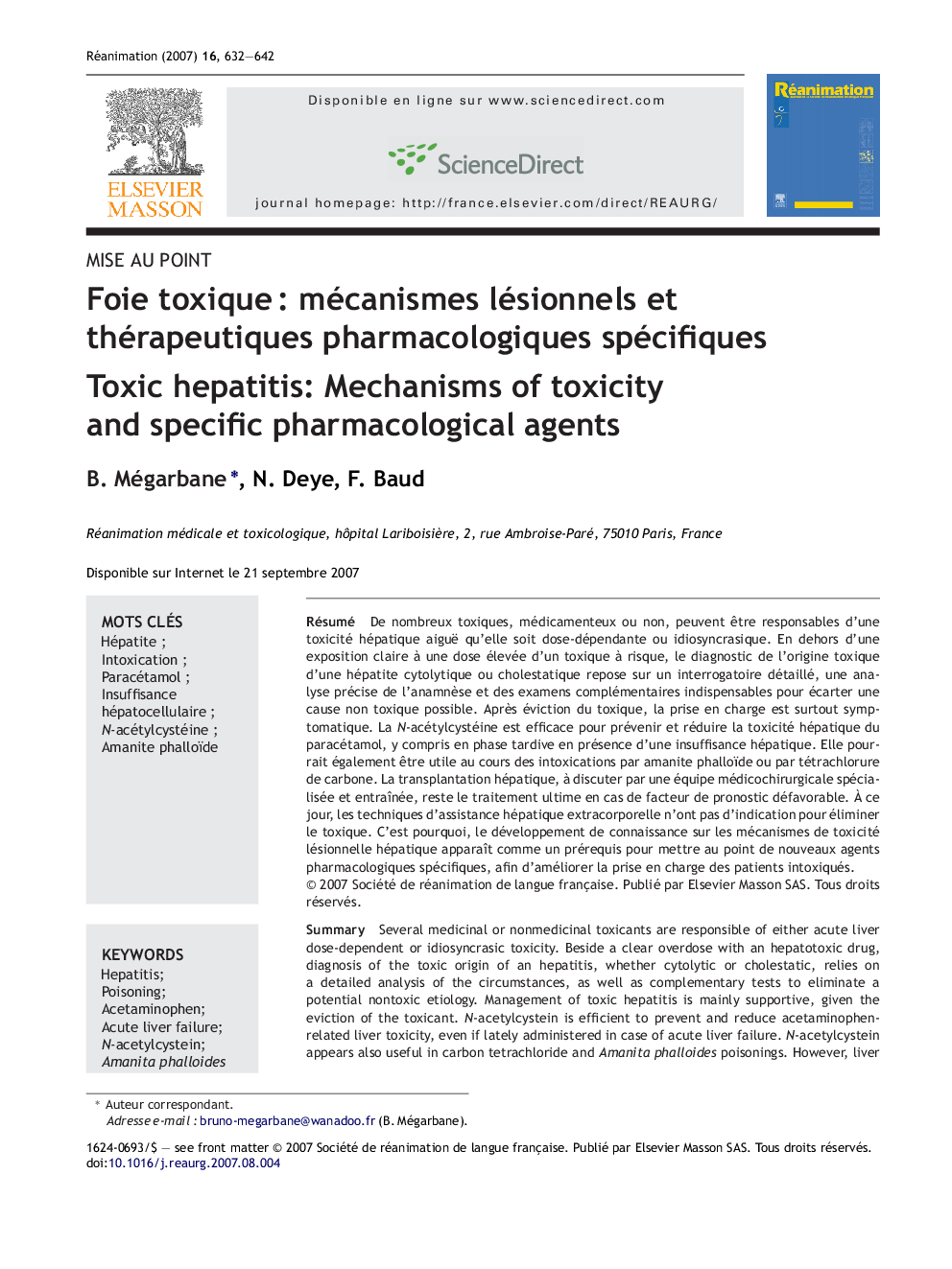 Foie toxiqueÂ : mécanismes lésionnels et thérapeutiques pharmacologiques spécifiques