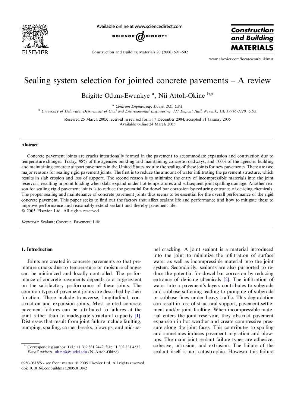 Sealing system selection for jointed concrete pavements – A review