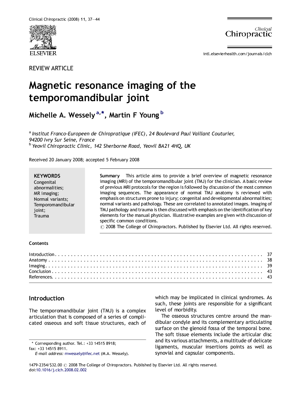 Magnetic resonance imaging of the temporomandibular joint